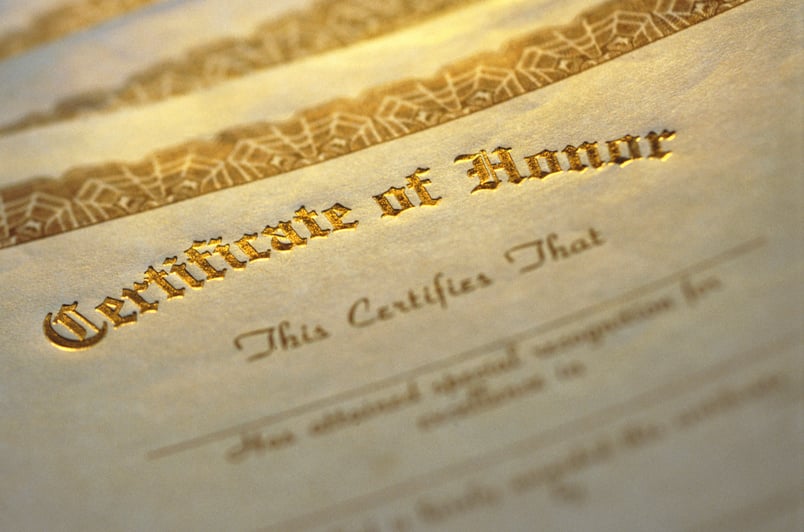 Close-up of Certificate of Honour